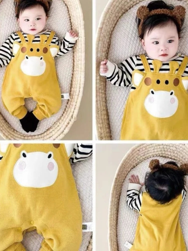 Newborn Baby Jumpsuit Clothing for Autumn Boys Girls Cute Animal Print Romper Soft Comfortable Patchwork Jumpsuit Outerwear