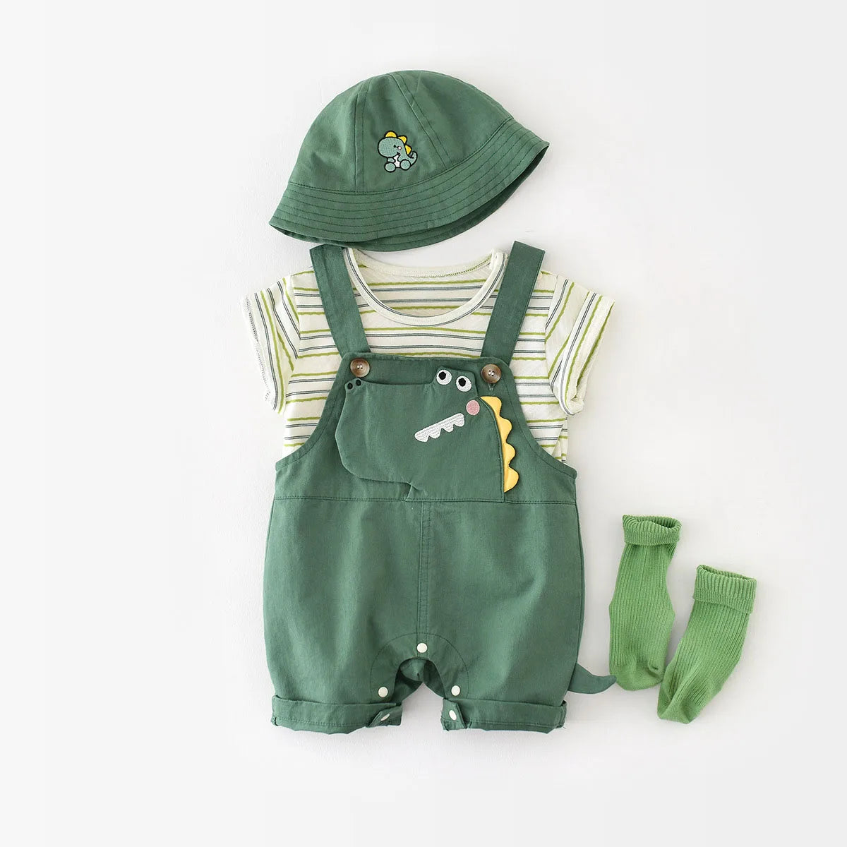 MILANCEL 2Pcs Baby Clothing Set Striped Tee And Dinosaur Overall Baby Clothing Set Toddler Outfit