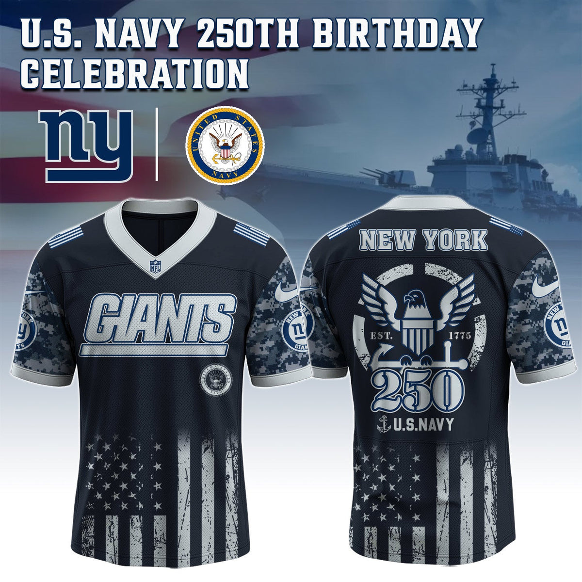 New York Giants NFL x U.S. NAVY 250TH Birthday Special Edition Jersey